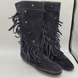 Minnetonka Black Fringe 12.5" Moccassins Size 7